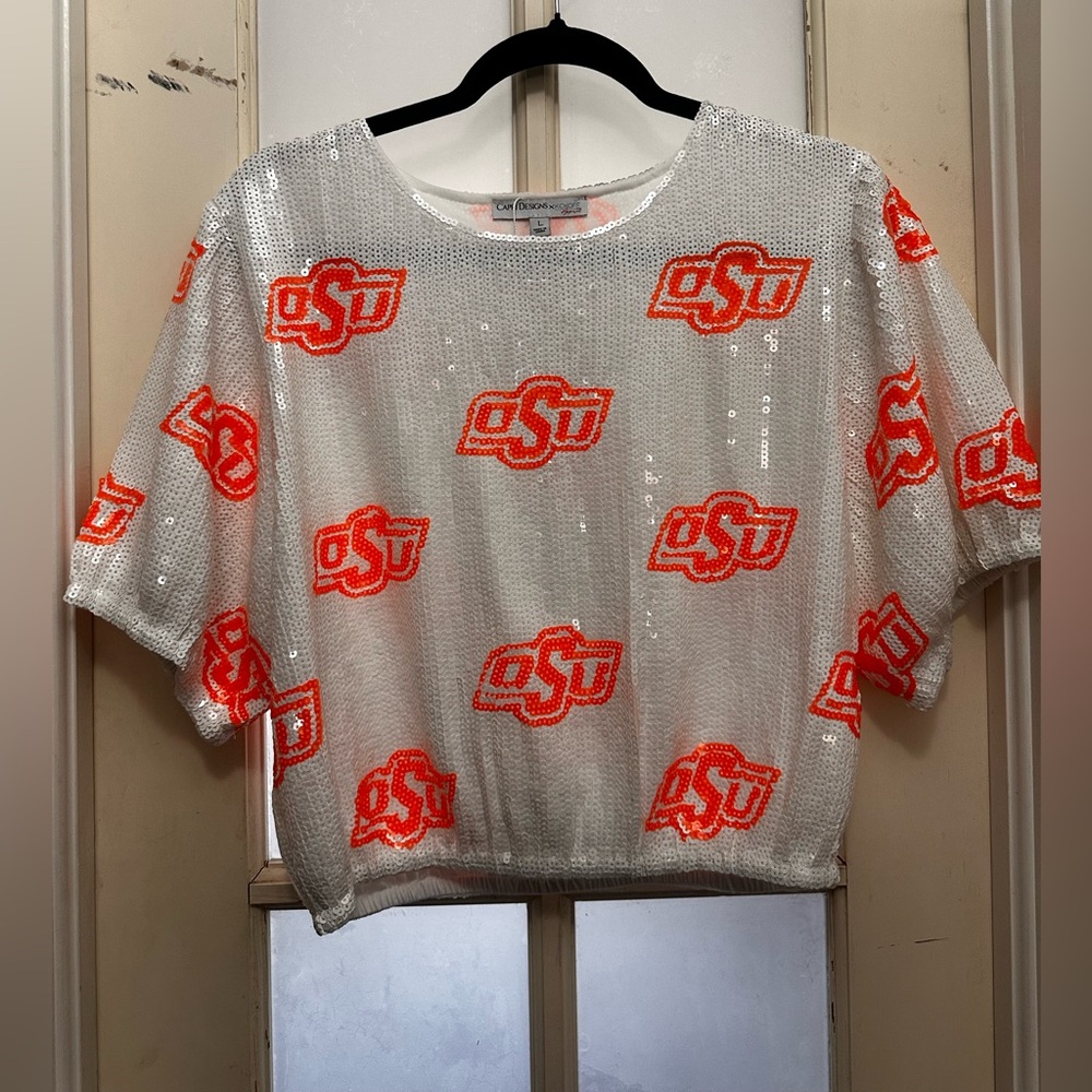 Sequin OSU Short Sleeve Tee - White with Orange Logos